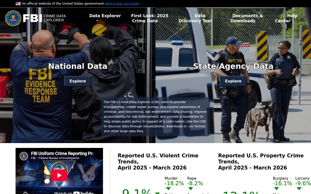 Alamo criminal records research in FBI Crime Data Explorer