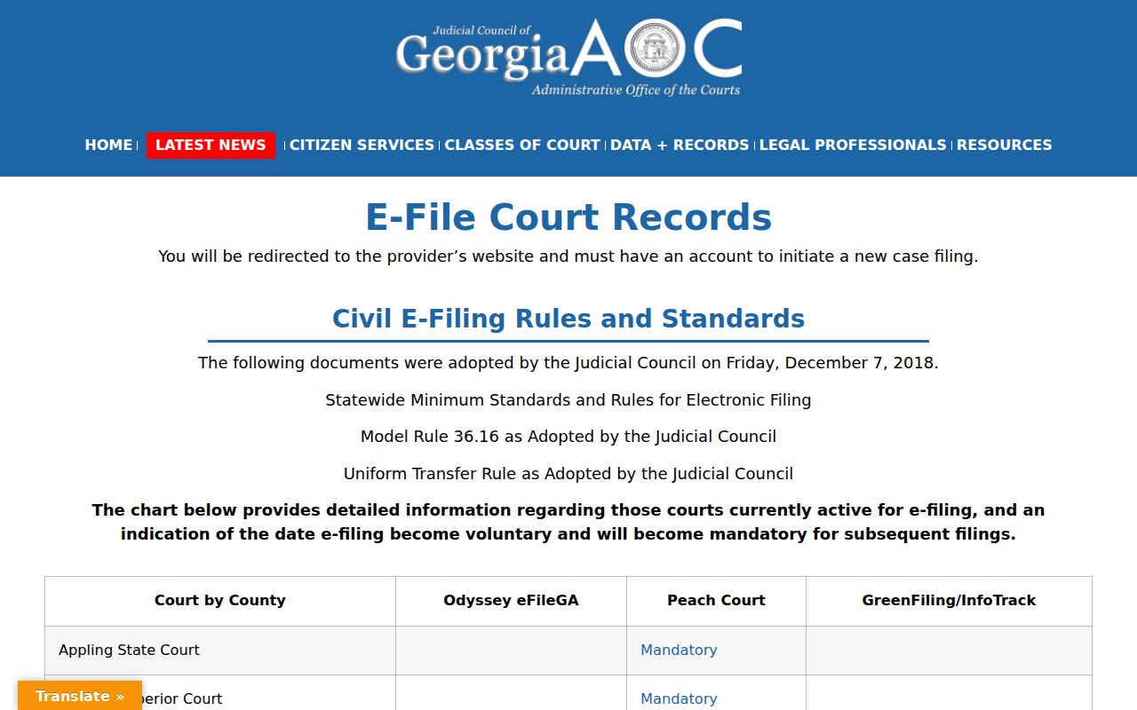 Alamo criminal court records and Georgia e-filing