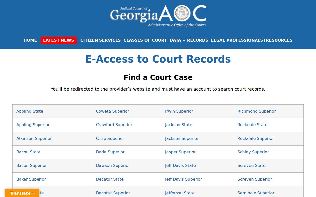 Wheeler County criminal history Georgia E-Access court directory